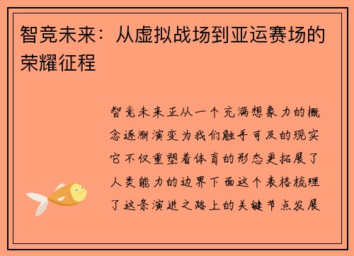 智竞未来：从虚拟战场到亚运赛场的荣耀征程
